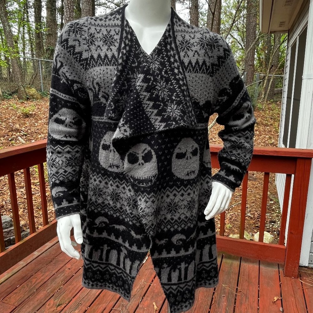 The Nightmare Before Christmas Jack Skellington Fair Isle Drape Front Cardigan